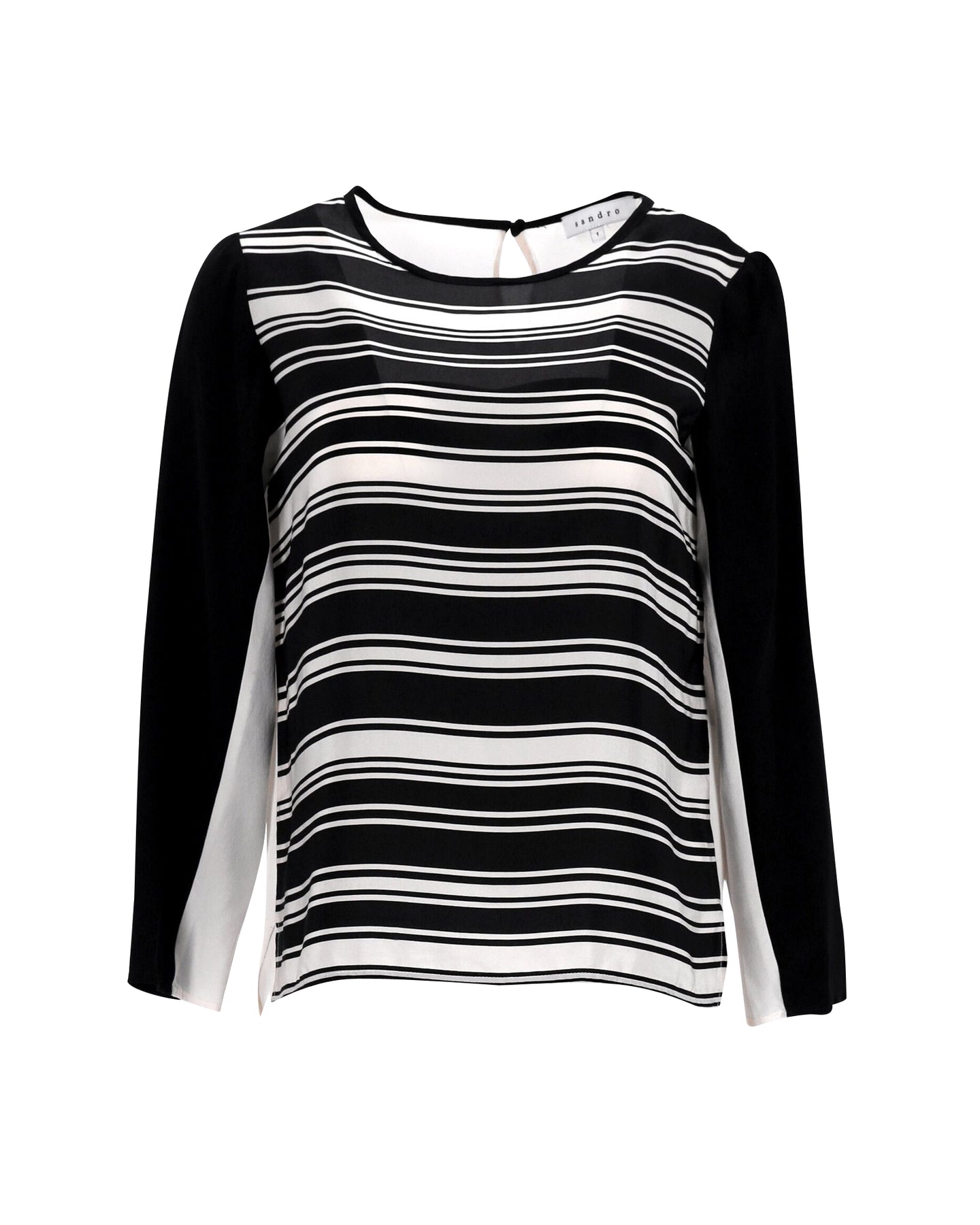 Sandro Top – Streifenmuster, Schwarz, Weiß, Seide, 7748642930748