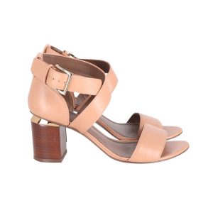 Tory Burch Jones Ledersandalen mit 70-mm-Blockabsatz – Beige