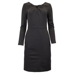 Escada Kleid aus schwarzer Wolle mit gerafftem Ausschnitt – 7748637098044