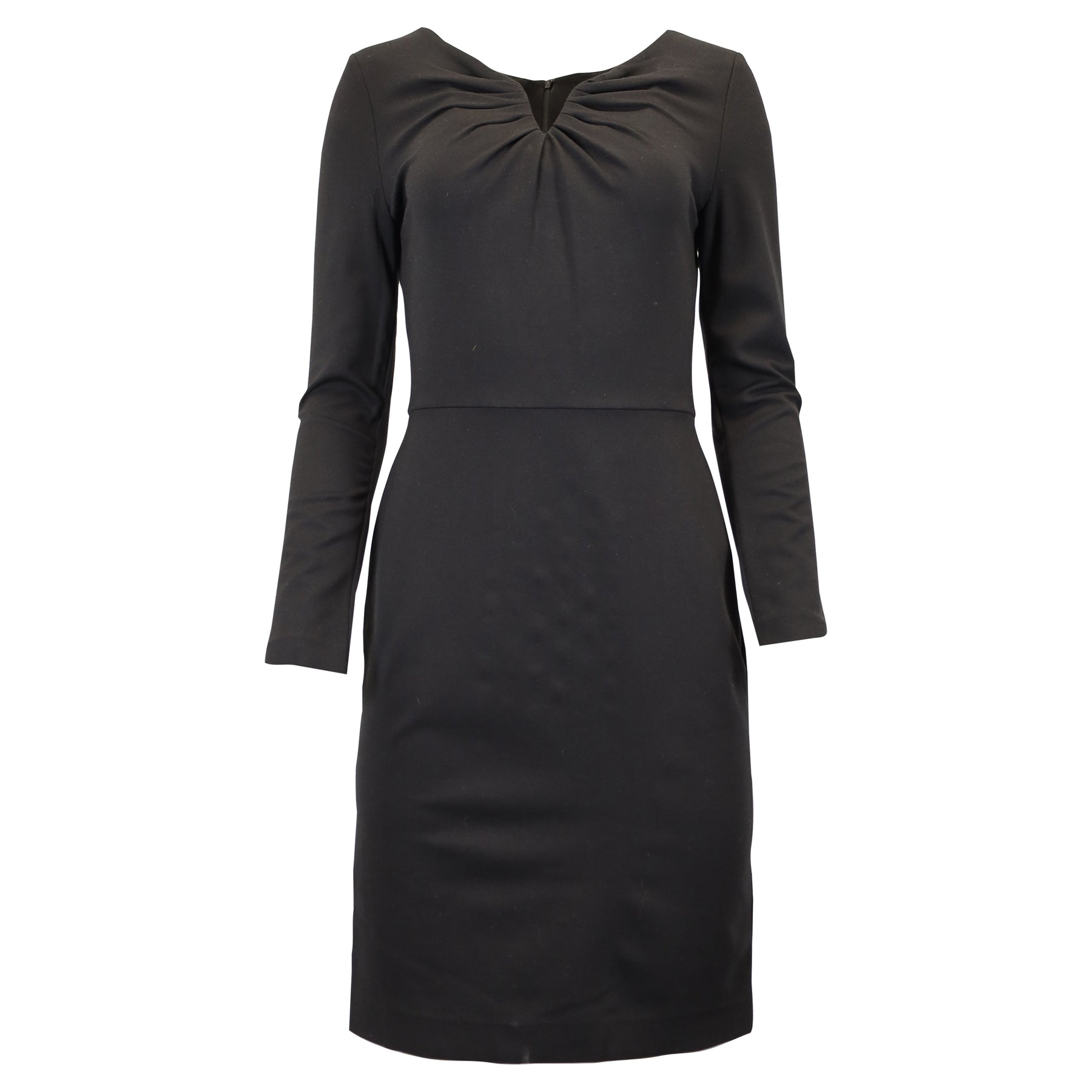 Escada Kleid aus schwarzer Wolle mit gerafftem Ausschnitt – 7748637098044