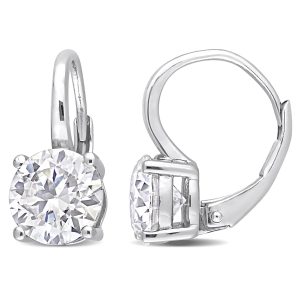 Mimi & Max Solitär-Ohrringe mit Klappbügel aus Sterlingsilber mit synthetischem Moissanit – 3 1/5 ct DEW