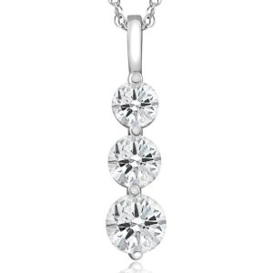 Halskette mit drei im Labor gezüchteten Diamanten im Anhänger, 2 ct, 14 K Weißgold