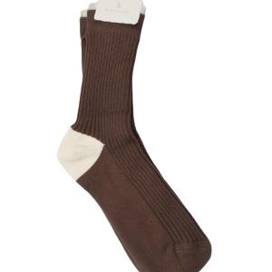Brunello Cucinelli braune gerippte Herren-Baumwollsocken mit beigen Kontrastdetails