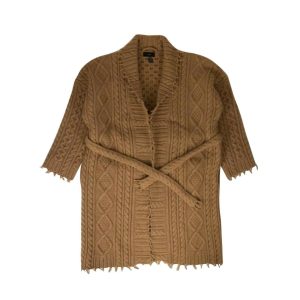 ‘Fisherman' Cardi- Carmel Mantel – Zopfstrick, Herren, Braun
