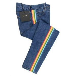 Rainbow Jeans – mittlere Waschung, Streifenmuster, Denim, Blau