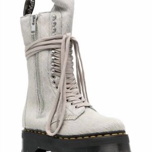 Strukturierte Damen-Bikerstiefel aus grauem Kalbshaar