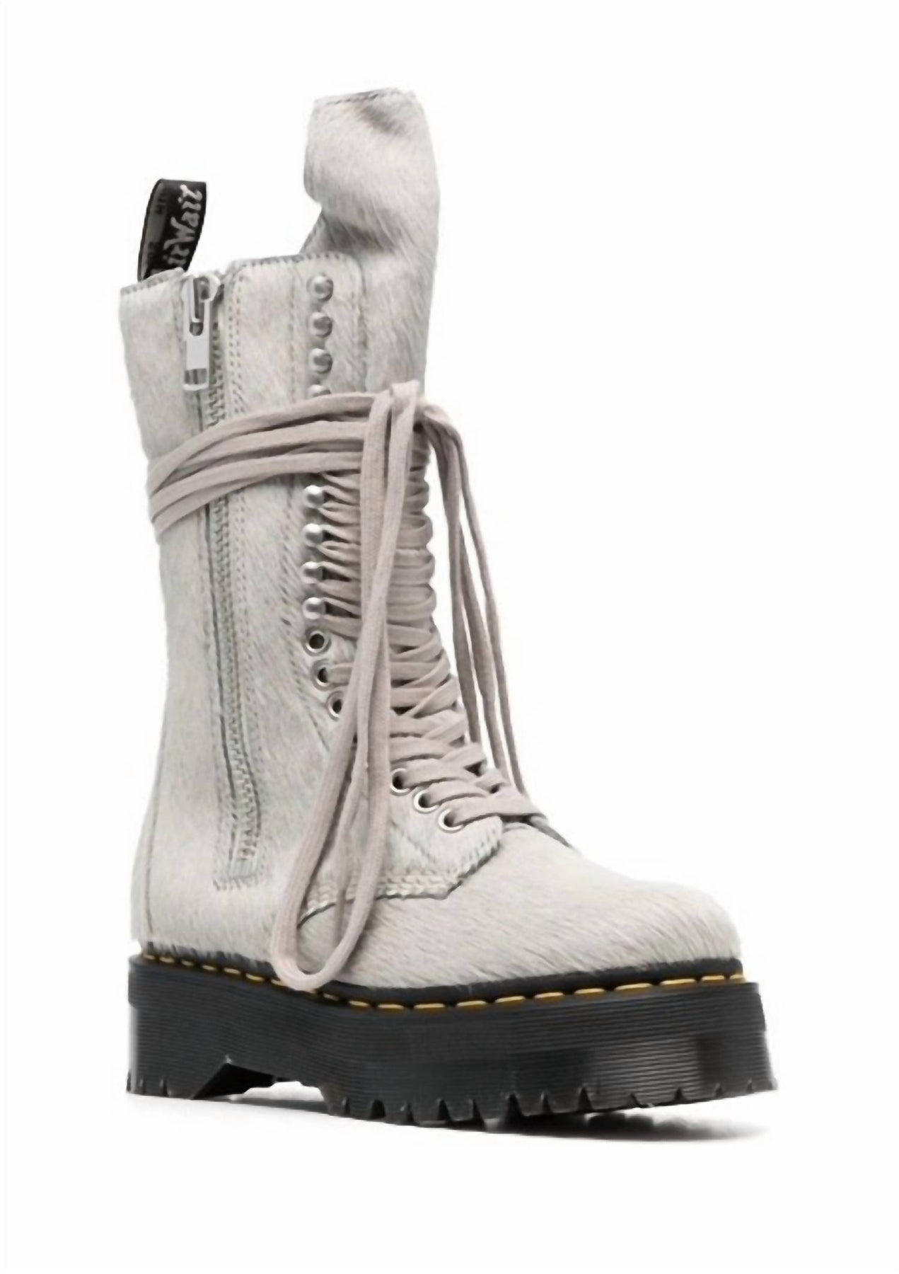 Strukturierte Damen-Bikerstiefel aus grauem Kalbshaar