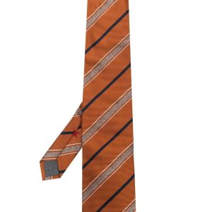 Brunello Cucinelli Herren-Seidenkrawatte mit Streifen in Burnt Orange/Marineblau