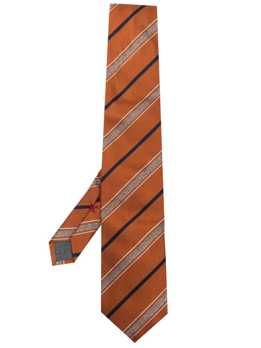 Brunello Cucinelli Herren-Seidenkrawatte mit Streifen in Burnt Orange/Marineblau