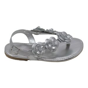 Kleinkinder-Zehentrenner-Sandalen für Mädchen mit Blütenverzierung und Schnalle – Silberfarben, Größen 7–10