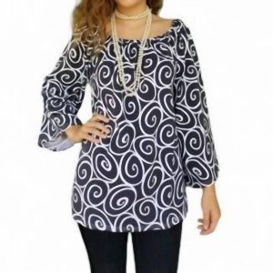 Swirl Babydoll Oberteil – Schwarz, Weiß