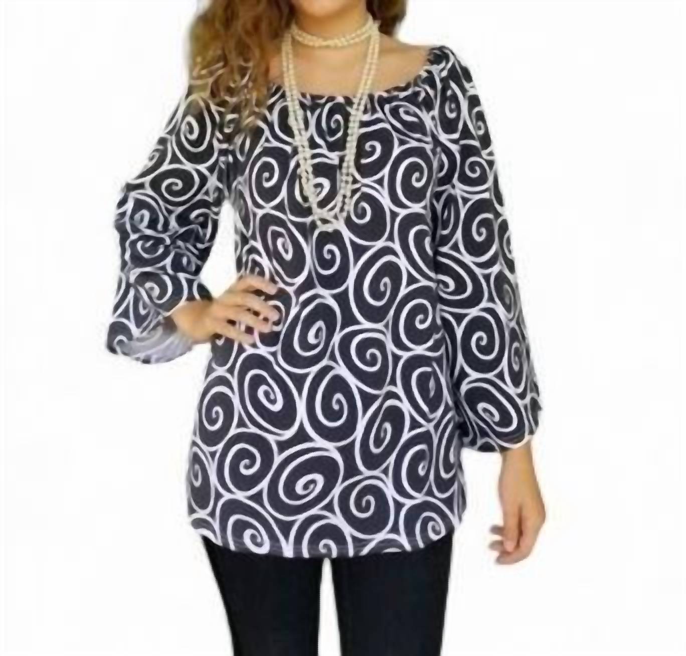 Swirl Babydoll Oberteil – Schwarz, Weiß