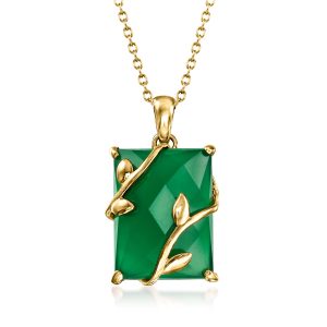 Ross-Simons Halskette mit grünem Chalcedon-Rankenanhänger aus mit 18 kt Gold vergoldetem Sterlingsilber