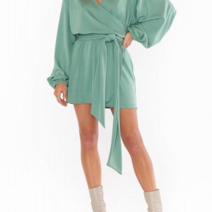 Chloe Kleid mit Kragen – Salbeigrün