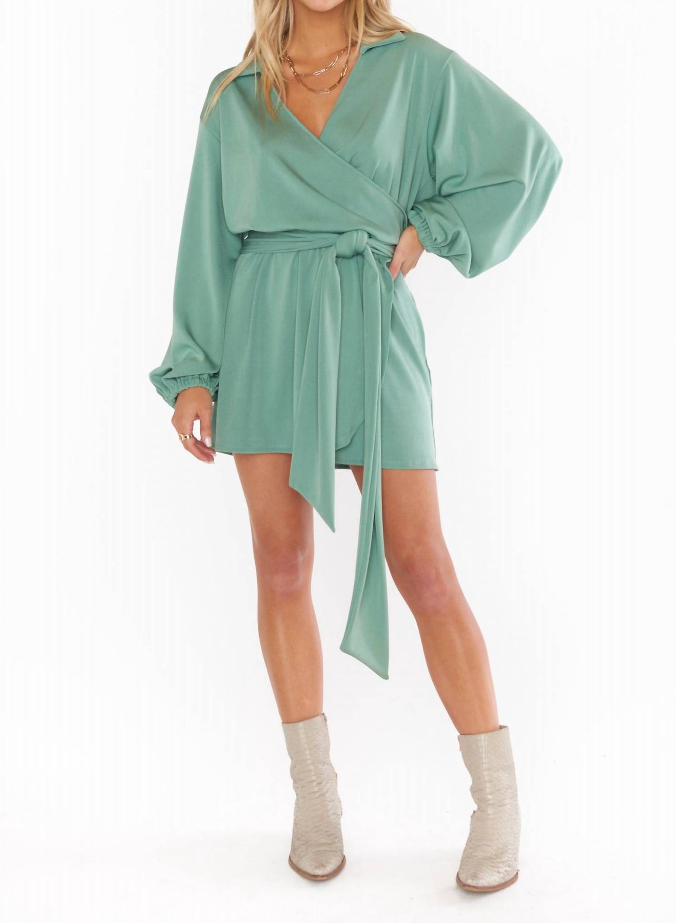 Chloe Kleid mit Kragen – Salbeigrün