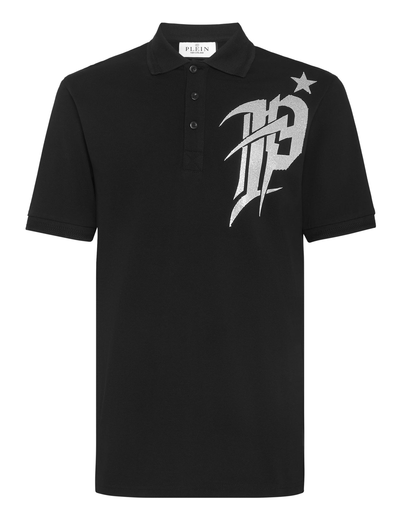 Kurzarm-Poloshirt, schmale Passform, Gothic Plein, mit Kristallen