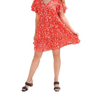The Way Back Kleid mit rotem Blumenmuster