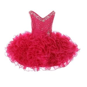 RainKids kurzes fuchsiafarbenes Baby-Mädchen-Festkleid aus Organza mit Perlen und Rüschen, 12–24 Monate