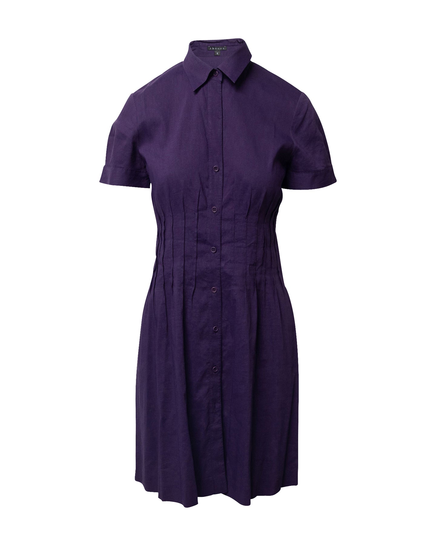 Theory Kleid aus lila Leinen mit plissierter Taille