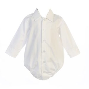 Weißer langärmeliger Baby-Jungen-Body in Hemdoptik aus Polyester-Baumwolle, 0–24 Monate