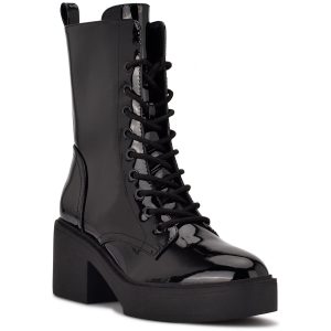 Geprägte Combat-Schnürstiefel aus Kunstleder