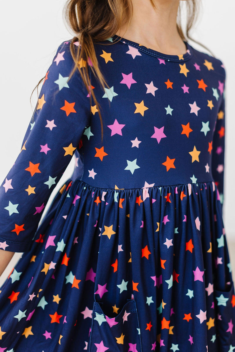 Halloween Stars Kleid mit schwingendem Rock – 3/4-Ärmel, Taschen