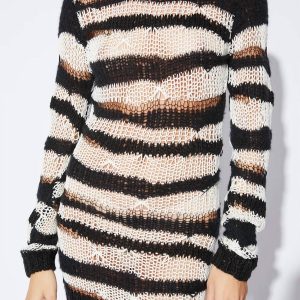 Akamu Kleid – Streifenmuster, Schwarz, Weiß