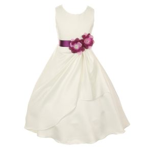 Little Plum Flowers Occasion 2-6 Kleid – matter Satin, Pailletten, Brautstil, Mädchen, Elfenbein