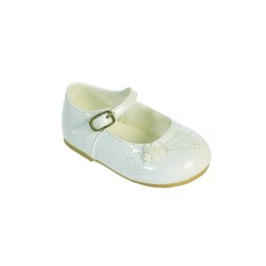 Elfenbeinfarbene festliche Baby-Mädchen-Mary-Jane-Schuhe aus Lackleder mit Blumenapplikation, Größen 1–4