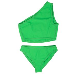 Bottega Veneta asymmetrischer Ein-Schulter-Bikini – Parakeet