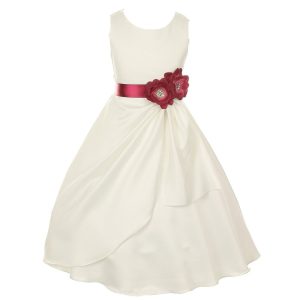 Little Flowers Occasion 2-6 Kleid – matter Satin, Bordeaux, Pailletten, Brautstil, Mädchen, Elfenbein