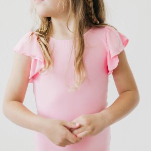 Bubblegum Gymnastikbody – kurze Flügelärmel, Rosa