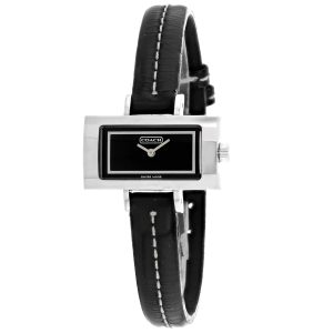 Coach Damen Quarzuhr – Zifferblatt: Schwarz, schwarzes Lederarmband, Silberfarben