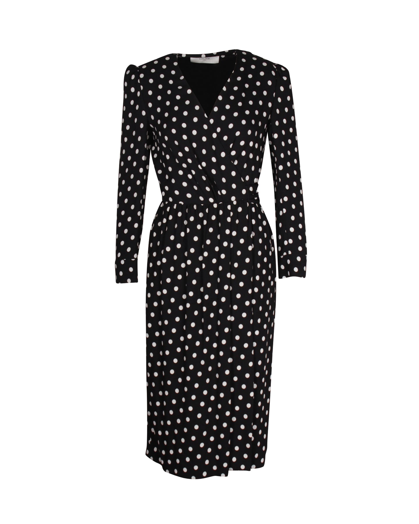 Celine Kleid – Punktmuster, bedruckt, Midi, Schwarz, Viskose