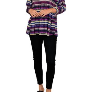 Circle Back mehrfarbiges gestreiftes Top mit V-Ausschnitt – 7732451934268