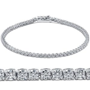 Damen-Tennisarmband mit runden Diamanten, 3 ct, 14 K Weißgold, 7