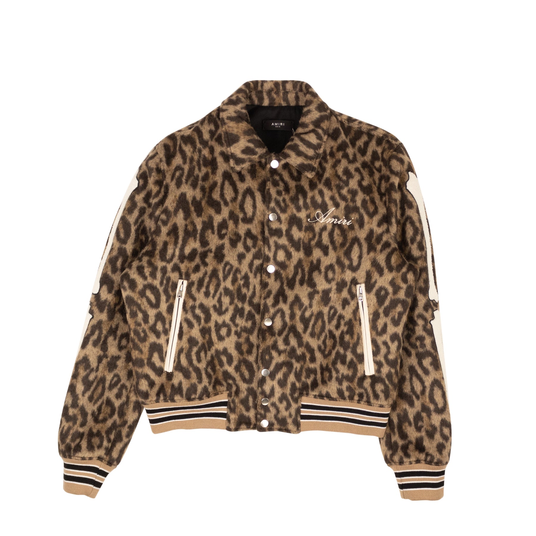 Braune Bones Collegejacke mit Leopardenprint