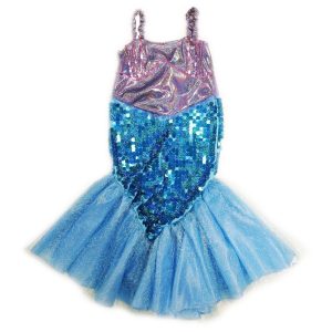 Lila-blaues Mädchen-Meerjungfrauenkleid mit Pailletten für Halloween, S (4–6)–L (10–12)