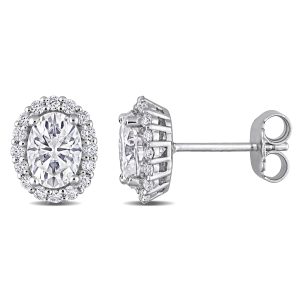 Mimi & Max 2 1/3ct DEW Ohrstecker – synthetischer Moissanit, Sterlingsilber, oval, Halo-Besatz