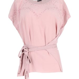 Joseph Oberteil aus rosa Seide mit Pailletten und Gürtel – 7748634935356