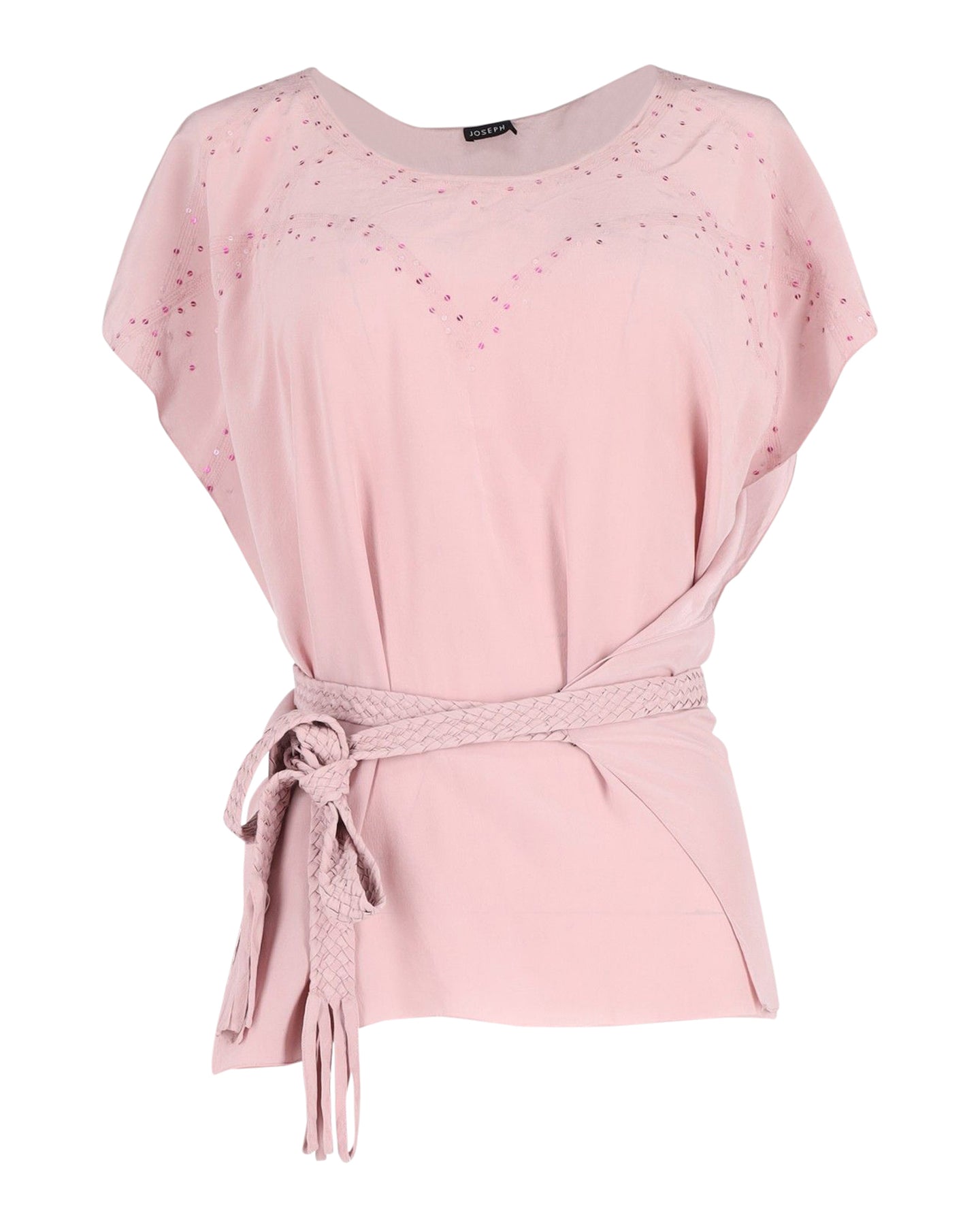 Joseph Oberteil aus rosa Seide mit Pailletten und Gürtel – 7748634935356