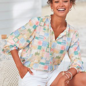 LASCANA bedruckte Damen-Bluse mit Bindekragen