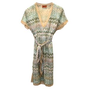 Missoni Kleid aus blauer Viskose mit V-Ausschnitt und Gürtel – 7733790670908