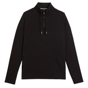 Drovers Herren-Baumwollpullover mit halbem Reißverschluss – Schwarz