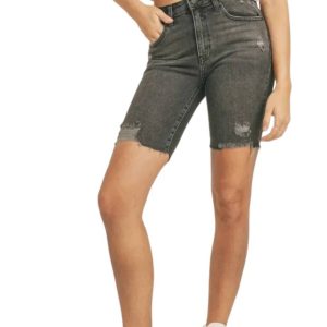 Bikershorts mit Used-Saum – Schwarz