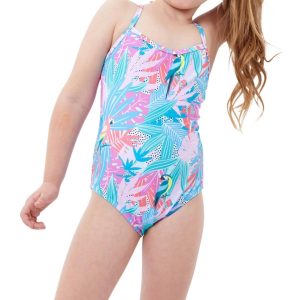 Mädchen-Badeanzug mit Rundhalsausschnitt – GTK Neon Palms – 7733806923836