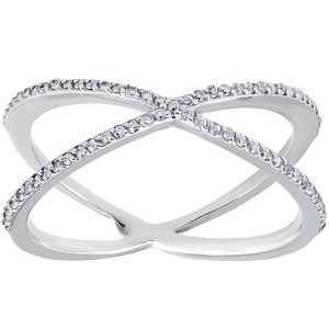 X-förmiger Cocktail-Statement-Modering mit runden Diamanten, 1/5 ct, 10 K Weißgold