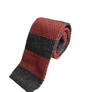 Brunello Cucinelli rot-grau gestreifte Herren-Strickkrawatte mit geradem Abschluss