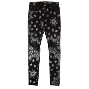 Schwarze Skinny-Jeans aus Baumwolle mit beflocktem Bandana-Muster