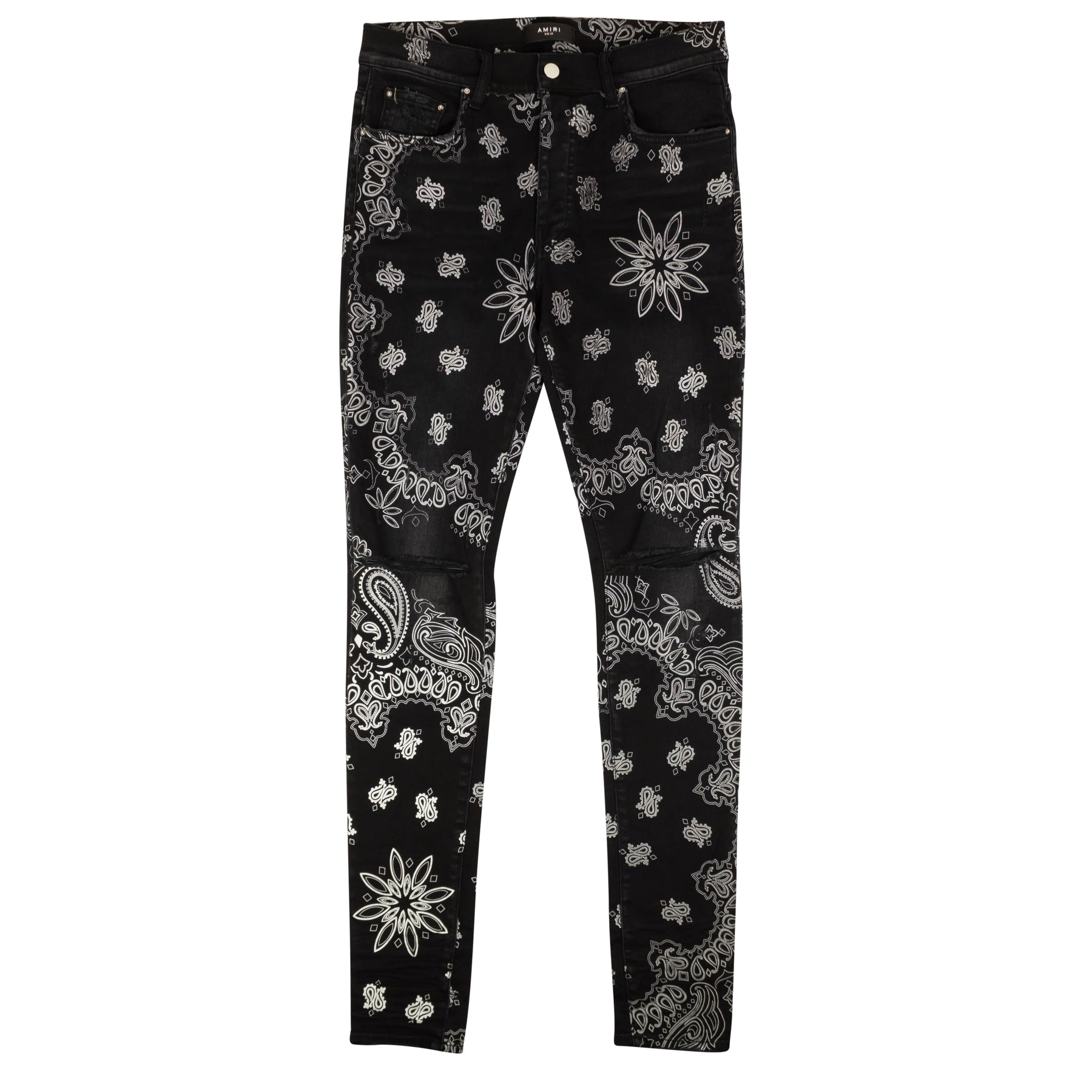 Schwarze Skinny-Jeans aus Baumwolle mit beflocktem Bandana-Muster
